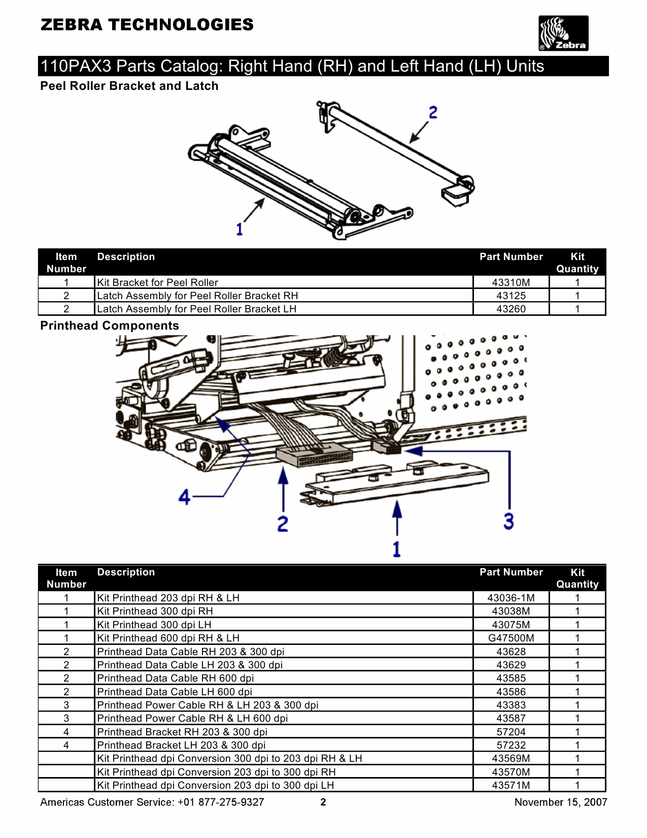 Zebra Label 110PAX3 Parts Catalog-2